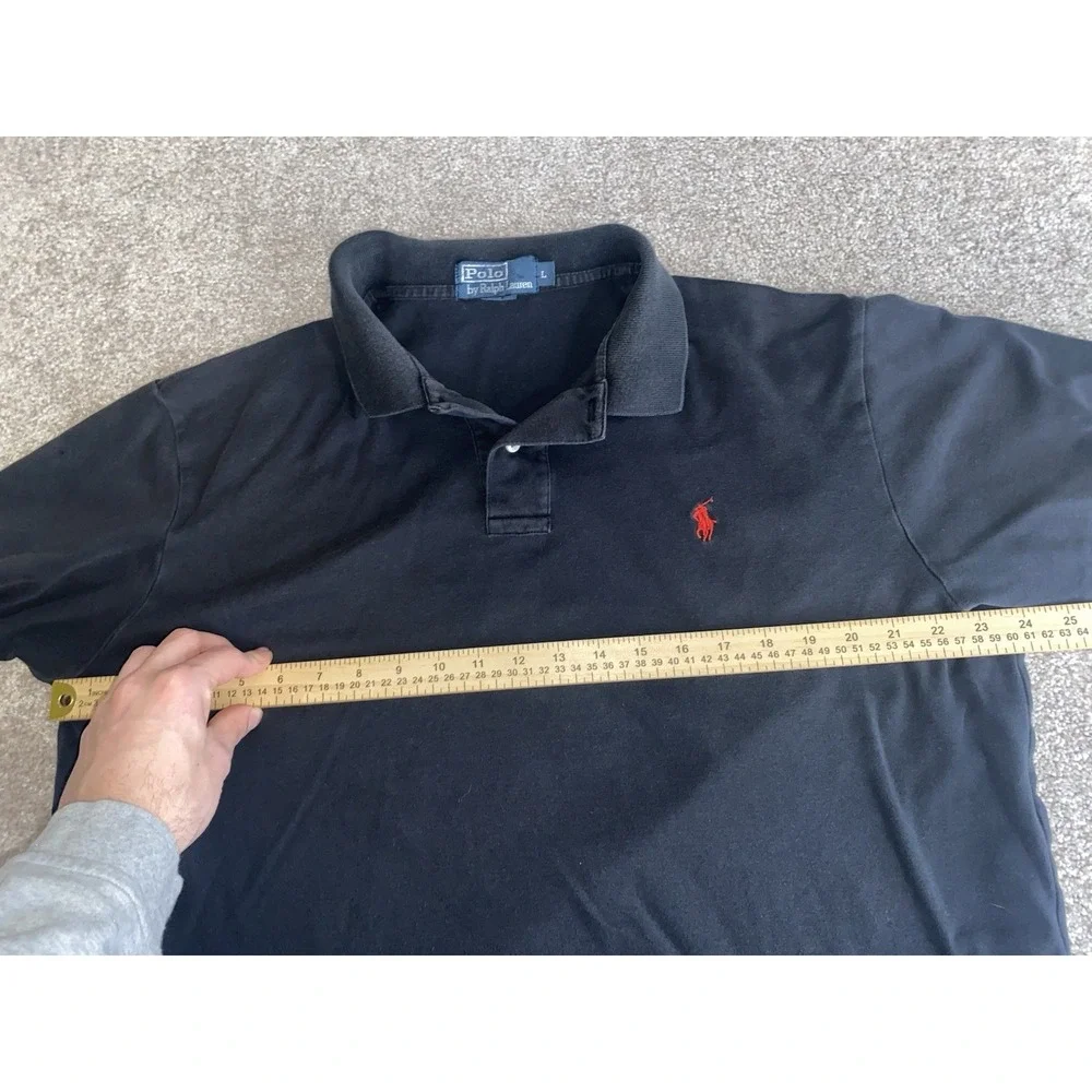 Polo Ralph Lauren Solid Black Polo Shirt Soft‎ Cotton Red Pony Mens Large Read